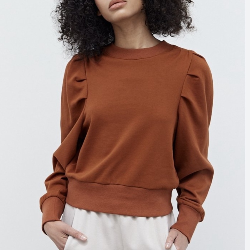 GAP puff sleeve sweatshirt in earthy brown